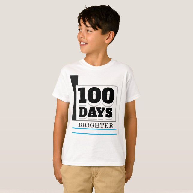 Camiseta 100 dias Brighter 100º dia da escola Black White (Frente Completa)