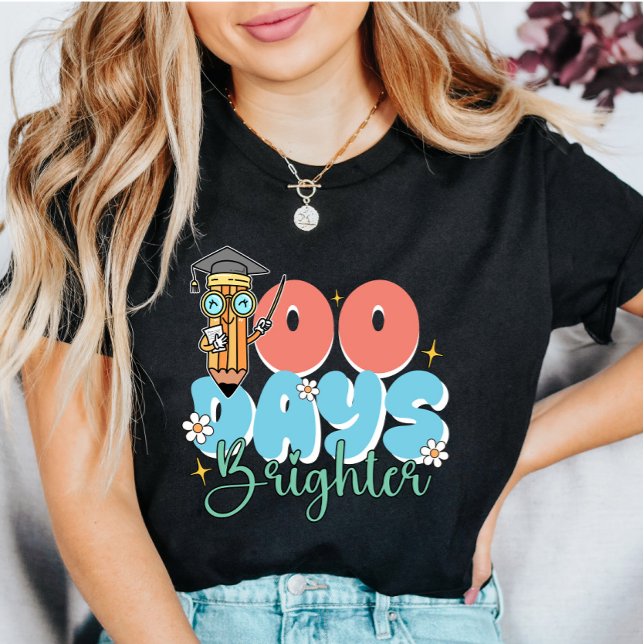 Camiseta 100 dias Brighter Retro Groovy School (Criador carregado)