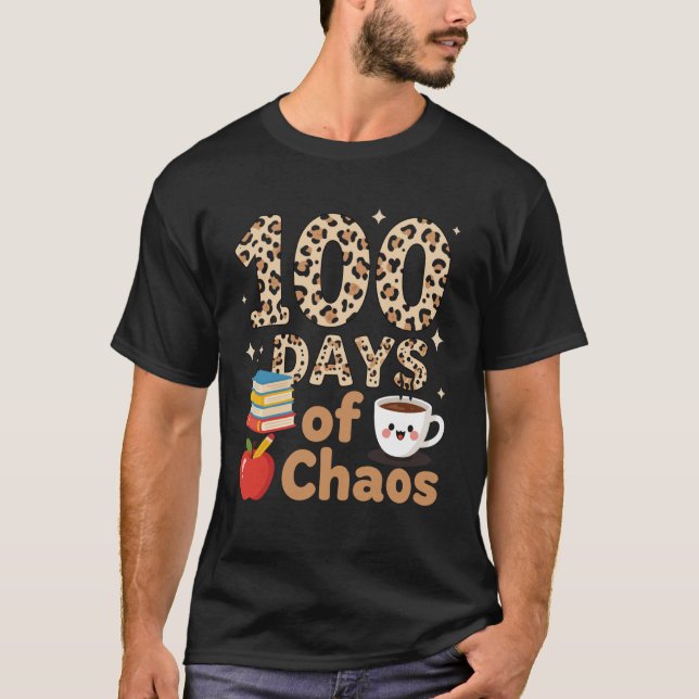 Camiseta 100 Dias Café Caos Professores 100º Dia de Escola (Frente)