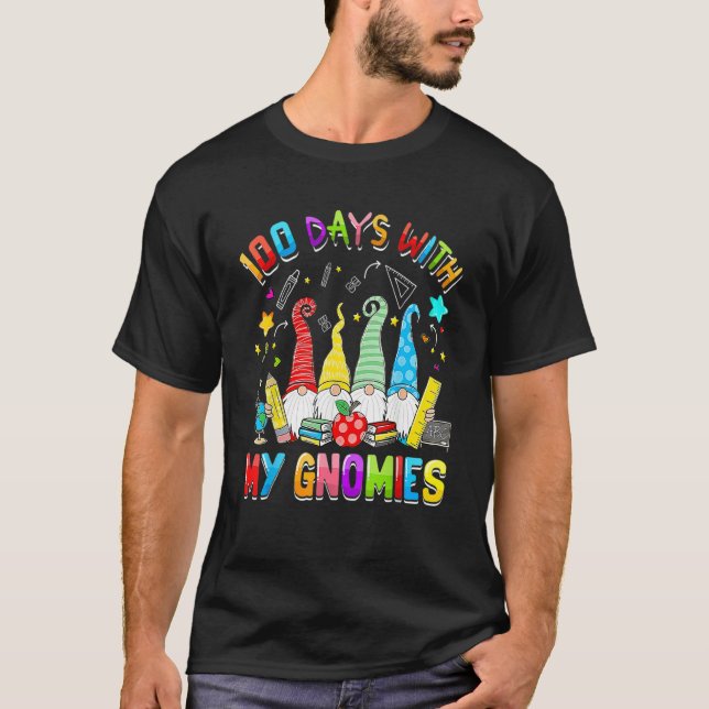Camiseta 100 Dias Com Meus Gnomos Professor Engraçado 100º  (Frente)
