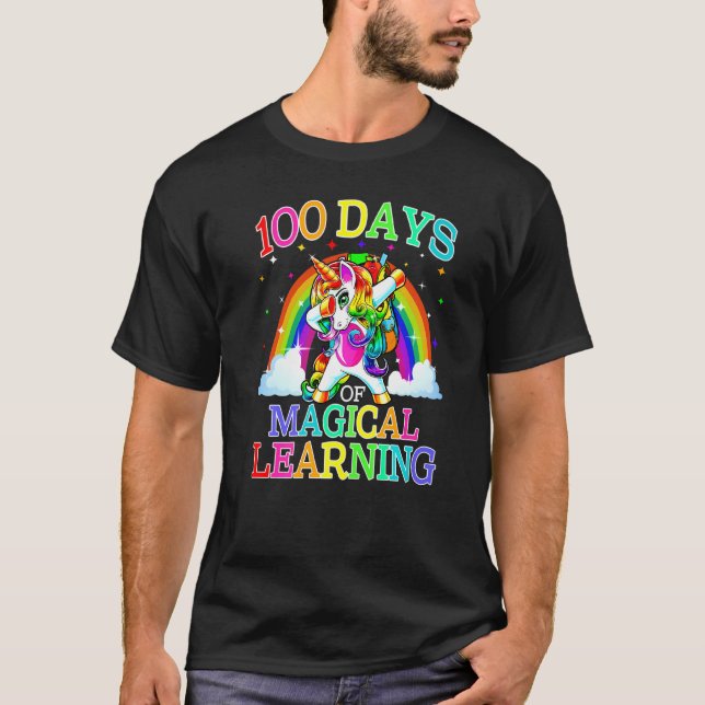 Camiseta 100 Dias De Aprendizado Mágico A Dar Unicórnio Par (Frente)