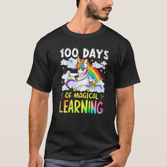 Camiseta 100 Dias De Aprendizado Mágico Unicórnio 100 Dias  (Frente)