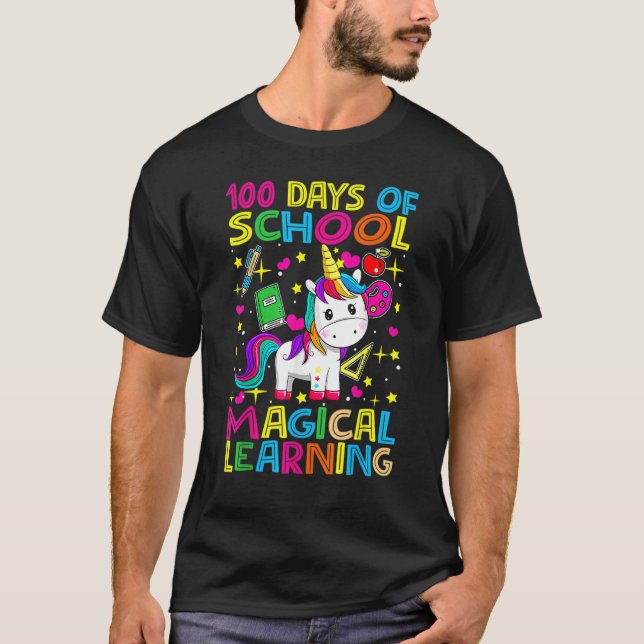 Camiseta 100 Dias De Aprendizagem Mágica Rainbow Unicorn 10 (Frente)