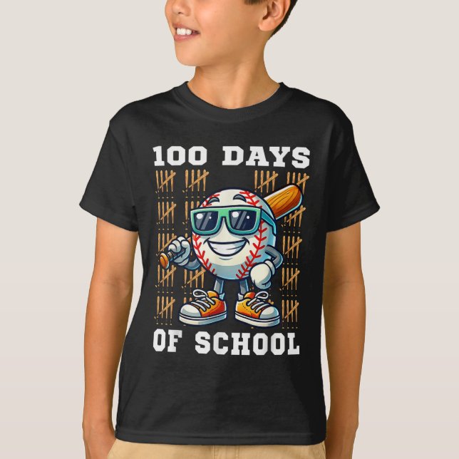 Camiseta 100 Dias De Basebol Escolar 100º Dia Da Escola (Frente)