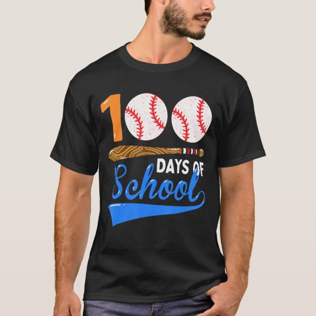 Camiseta 100 Dias De Beisebol Escolar 100 Dias (Frente)