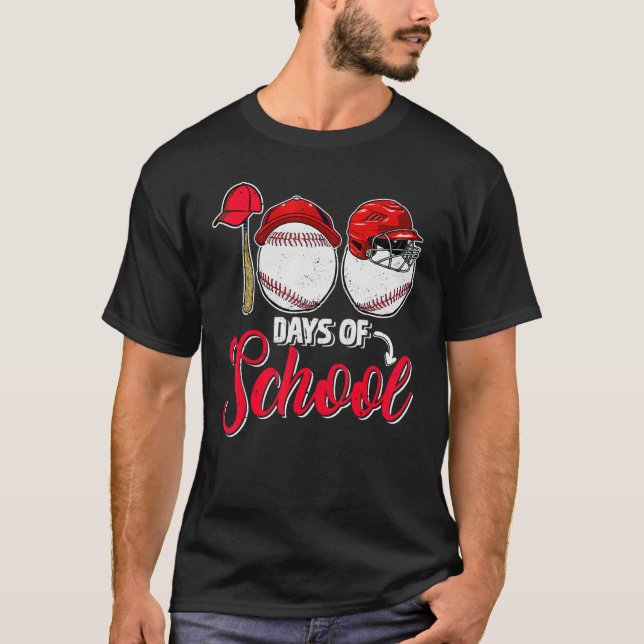 Camiseta 100 Dias De Beisebol Escolar Sobre Feliz 100º Dia (Frente)