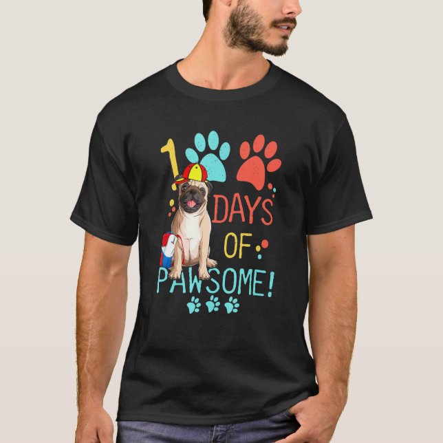 Camiseta 100 Dias De Cachorro-Pug Na Escola 100 Dias De Paw (Frente)