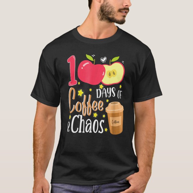 Camiseta 100 Dias De Café E Caos 100º Dia Da Escola F (Frente)