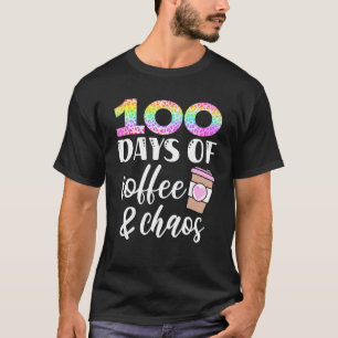 Camiseta 100 dias de café e caos 100º dia da escola T