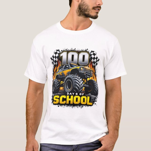 Camiseta 100 dias de caminhonete de monstro escolar 100º di (Frente)