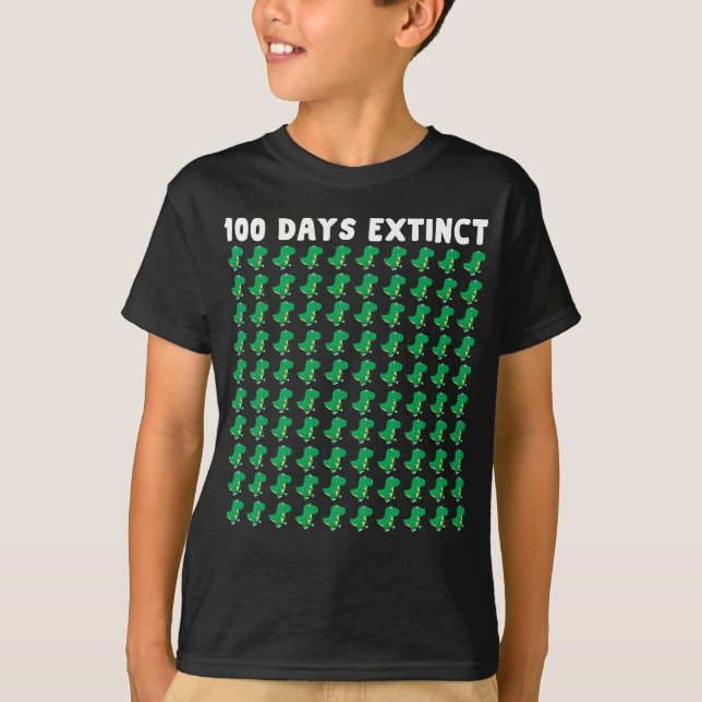 Camiseta 100 dias de dinossauro trex extinto na escola (Frente)