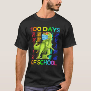Camiseta 100 Dias De Ensino Dinossauro T Rex Vestindo Másca