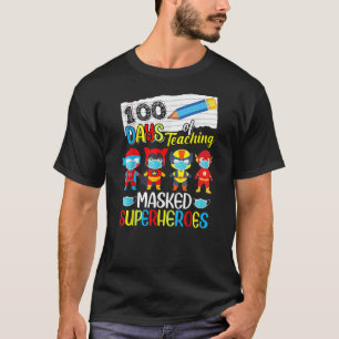 Camiseta 100 Dias de Ensino Máscaras Super-Heróis engraçado