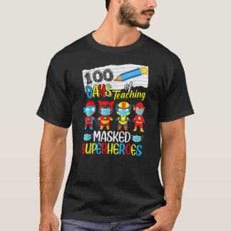 Camiseta 100 Dias de Ensino Máscaras Super-Heróis engraçado