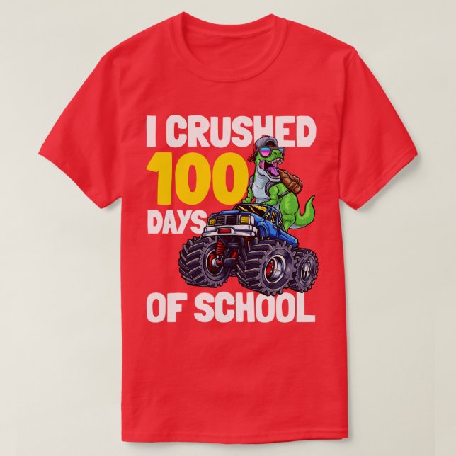 Camiseta 100 dias de escavador de dinossauro escolar (Frente do Design)