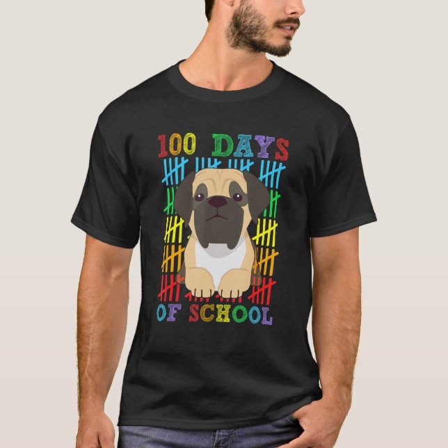 Camiseta 100 Dias de Escola Amante do Cão Mastiff Inglês 10 (Frente)