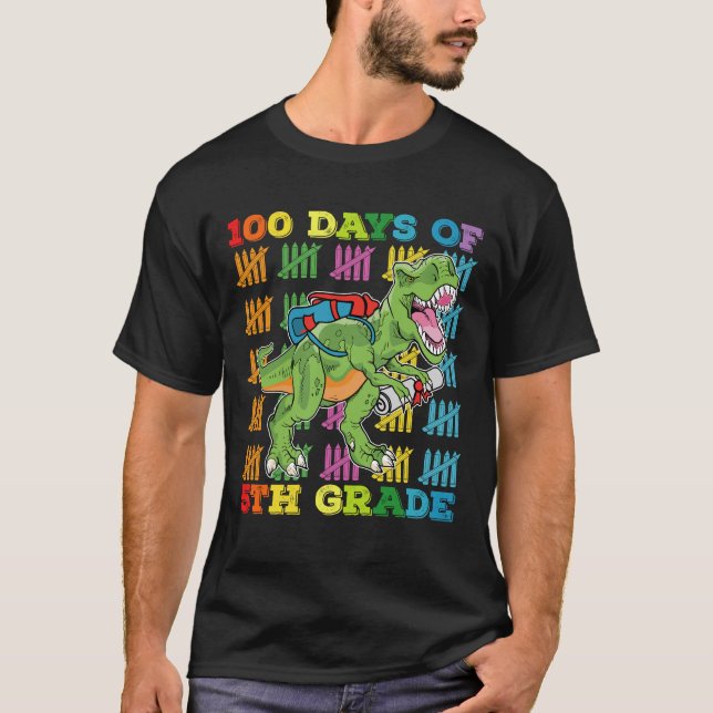 Camiseta 100 Dias De Escola De Dinossauro 5 Grau T Rex (Frente)