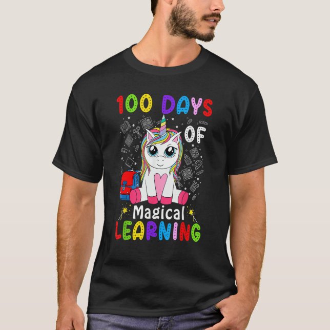 Camiseta 100 Dias De Escola De Ensino Mágico Unicórnio 100  (Frente)