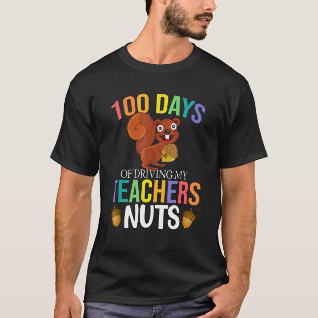 Camiseta 100 dias de escola de esquilo para Loucos de profe (Frente)