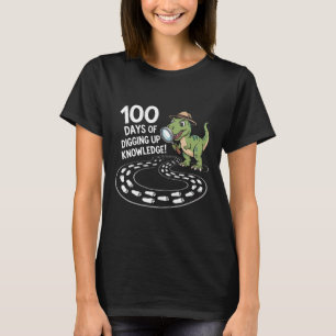Camiseta 100 Dias de Escola Desenho Animado Divertido T-Rex