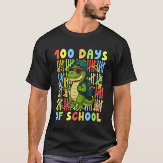 Camiseta 100 Dias de Escola Dinossauro Engraçado T-rex Meni