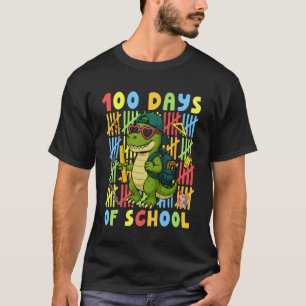Camiseta 100 Dias de Escola Dinossauro Engraçado T-rex Meni