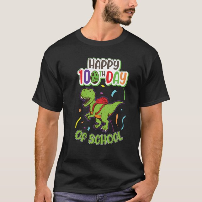 Camiseta 100 Dias de Escola Dinossauro Estudante da Escola  (Frente)