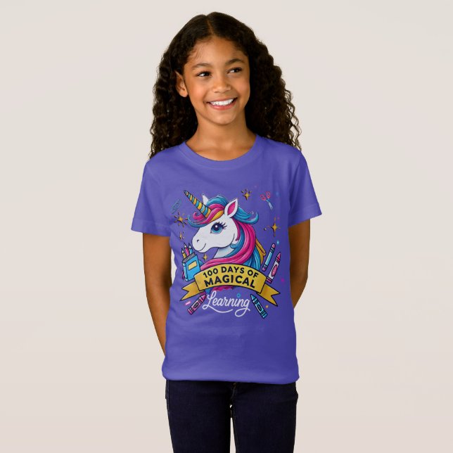 Camiseta 100 dias de Escola Ensino Magical Learning Unicórn (Frente Completa)