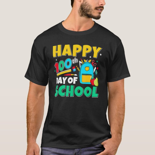Camiseta 100 Dias De Escola Feliz 100º Dia De Meninas Escol (Frente)