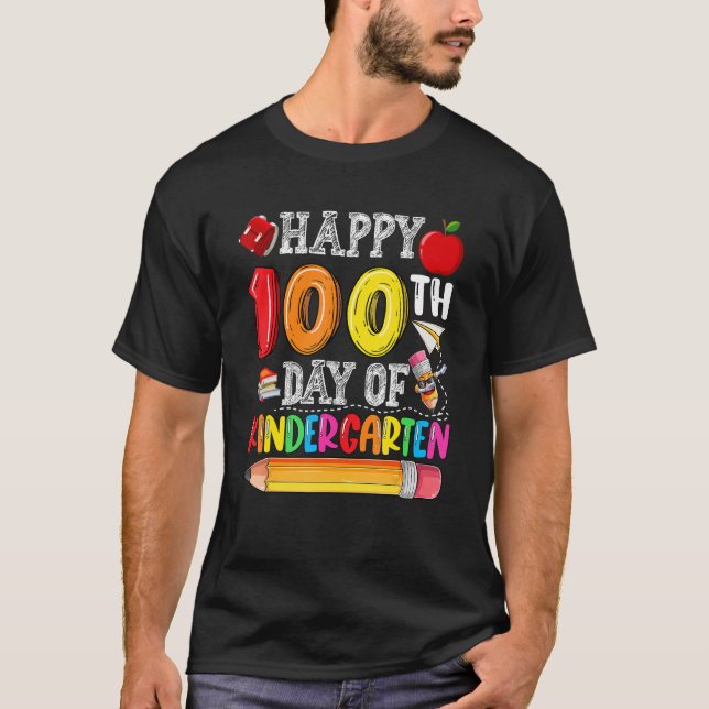 Camiseta 100 Dias De Escola Feliz 100º Dia Do Jardim De Inf (Frente)