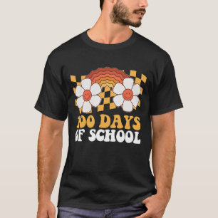 Camiseta 100 Dias De Escola Flor Arco-Íris Groovy Retro
