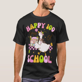 Camiseta 100 Dias de Escola Ganso Pato Engraçado para Crian
