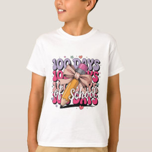 Camiseta 100 Dias De Escola Meninas Coquette Laço Crianças