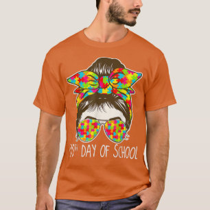 Camiseta 100 dias de escola Messy Bun Sunglass Autism awa