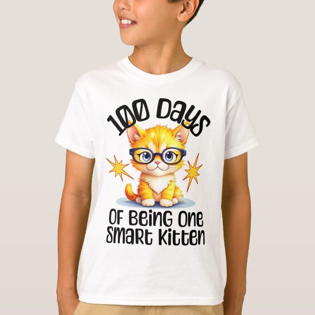 Camiseta 100 dias de escola - óculos de vestir gatinhos fof (Frente)