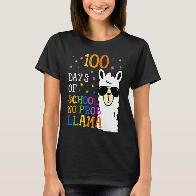 Camiseta 100 Dias De Escola Sem Prob Lama Llama Professora  (Frente)
