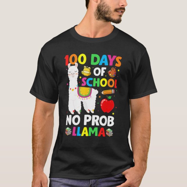 Camiseta 100 Dias De Escola Sem Prob Llama Amante Professor (Frente)