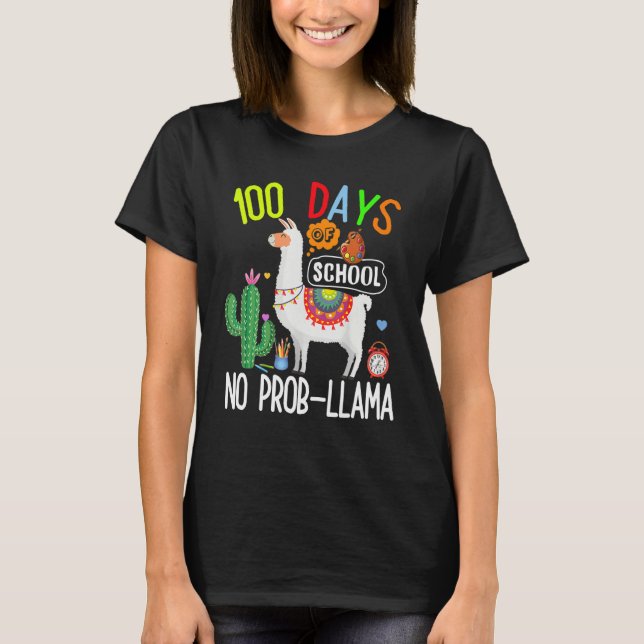 Camiseta 100 Dias De Escola Sem Prob Llama Amante Professor (Frente)