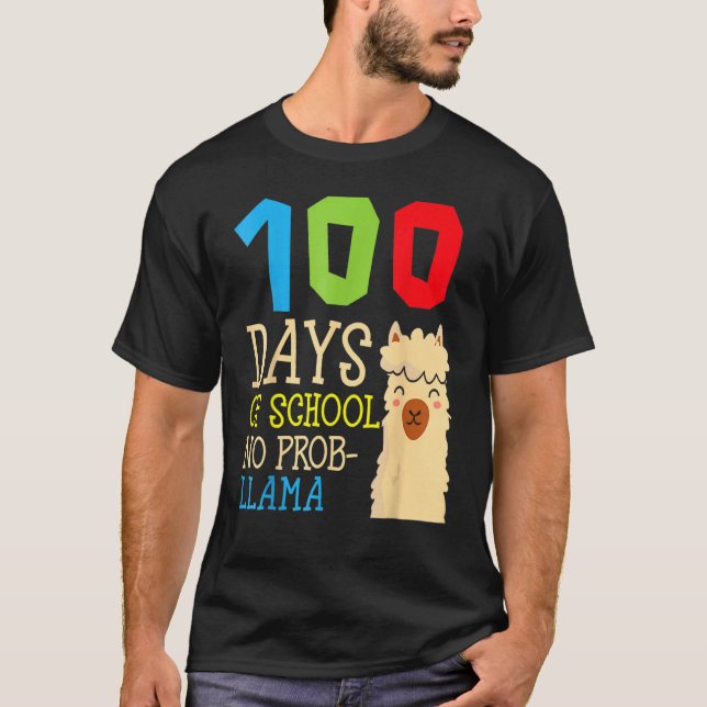 Camiseta 100 Dias De Escola Sem Prob Llama,Cute Alpaca Stud (Frente)