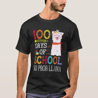 Camiseta 100 Dias De Escola Sem Prob-llama Llama Divertido