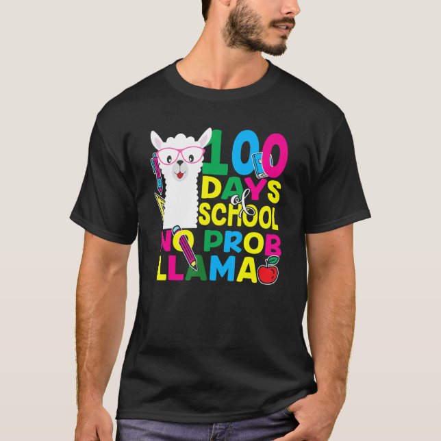 Camiseta 100 Dias De Escola Sem Prob-llama Llama Professor  (Frente)