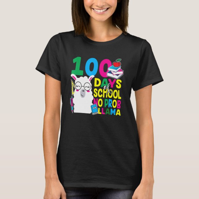 Camiseta 100 Dias De Escola Sem Prob-llama Llama Professor  (Frente)
