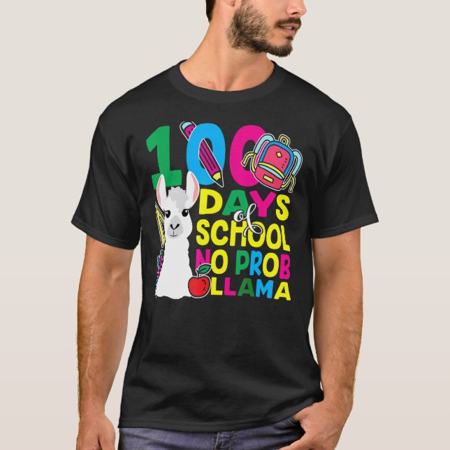 Camiseta 100 Dias De Escola Sem Prob-llama Llama Professor  (Frente)