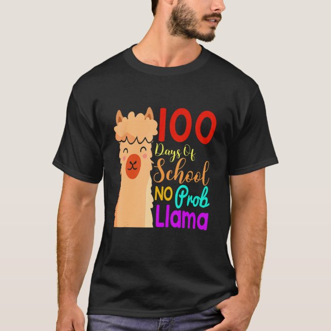 Camiseta 100 Dias De Escola Sem Problema De Llama Fantasia  (Frente)