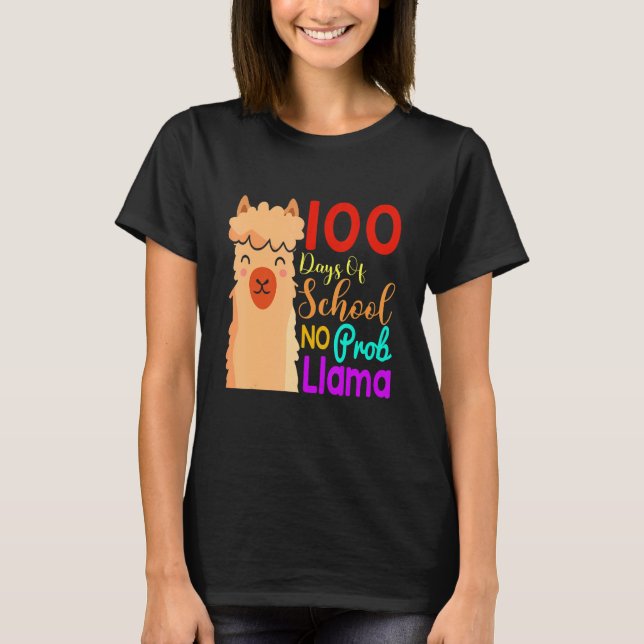 Camiseta 100 Dias De Escola Sem Problema De Llama Fantasia  (Frente)
