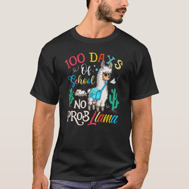 Camiseta 100 Dias De Escola Sem Problema Lhama 100º Dia_1 (Frente)