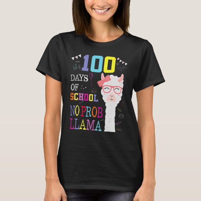 Camiseta 100 Dias De Escola Sem Problema Llama 100º Dia 8 (Frente)