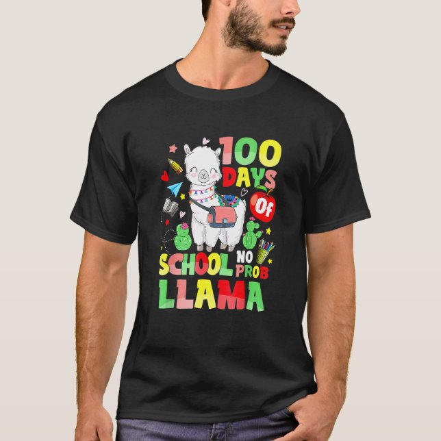Camiseta 100 Dias De Escola Sem Problema Llama Engraçado (Frente)