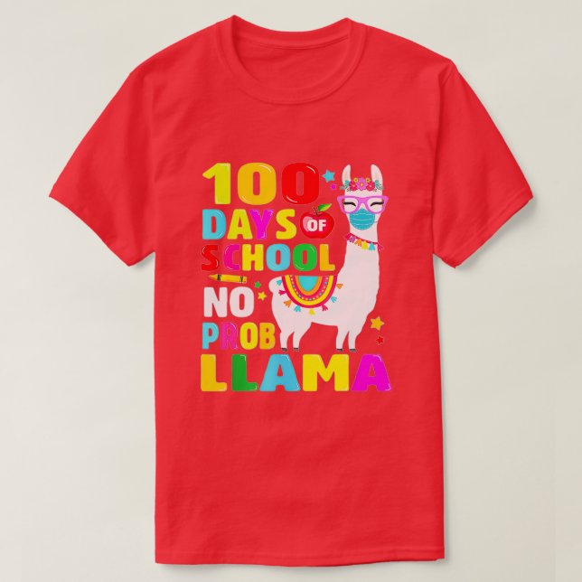 Camiseta 100 dias de escola sem problema Llama FaceMask Gif (Frente do Design)