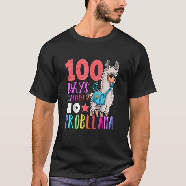 Camiseta 100 Dias De Escola Sem Problema Llama Happy 100º (Frente)